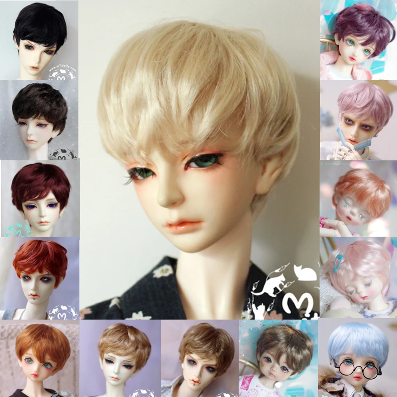 

bjd doll wig synthetic mohair short 9-10inch 8-9inch 7-8inch 6-7inch 5-6inch 1/3 1/4 1/6 1/8 1/12 dark brown blond red