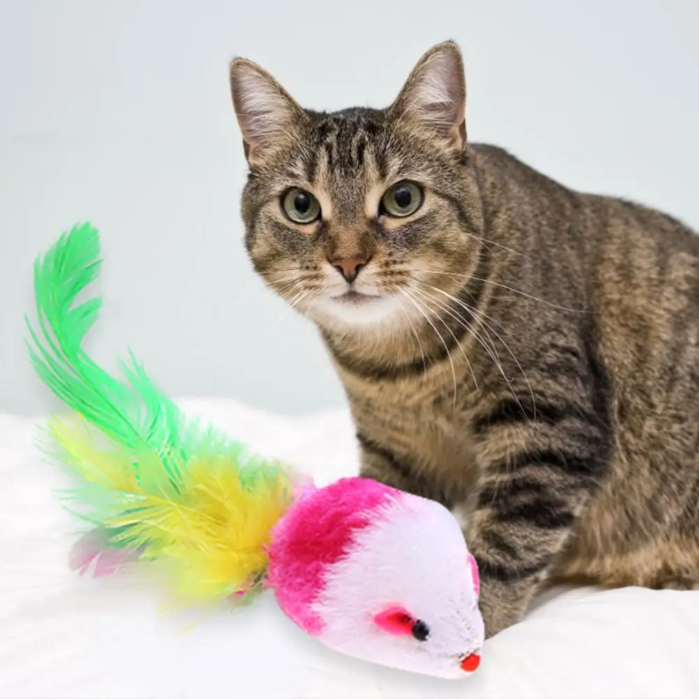 1pcs 10pcs Cat Toys False Mouse Pet Funny Toys For Cats with Colorful Feather Plush Mini Mouse Toys