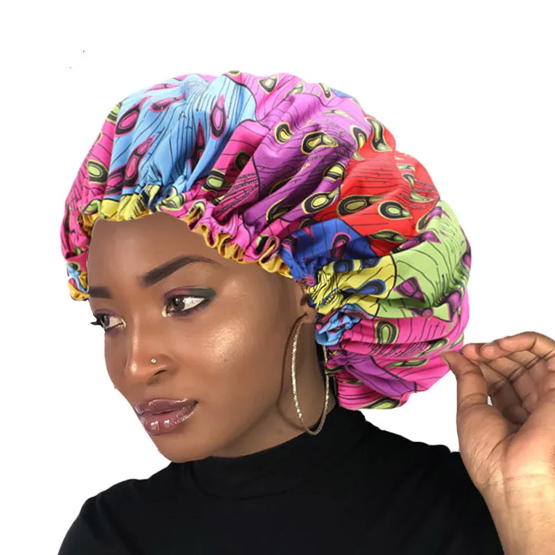 

New Women Extra Large Sleep Cap African fabric Ankara hair bonnet Satin Lined sleep cap Night Sleep Hat Ladies Turban Headwear