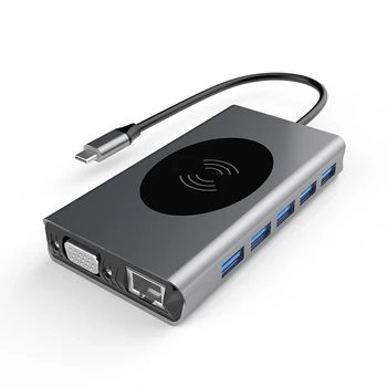13 in 1 Type-C to HDMI VGA PD Fast Charging RJ45 o Expansion Dock Hub Supports 5W / 7.5W / 10W Wireless Charging 
13 in 1 Type-C to HDMI VGA PD Fast Charging RJ45 o Expansion Dock Hub Supports 5W / 7.5W / 10W Wireless Charging