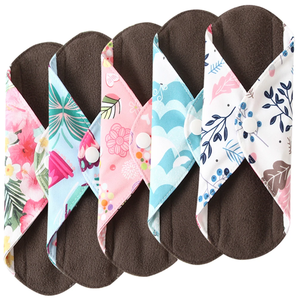 

Ohbabyka Charcoal Bamboo Cloth Reusable Washable Menstrual Pads Panty Liners Super-Absorbent Soft and Comfortable Sanitary Pads