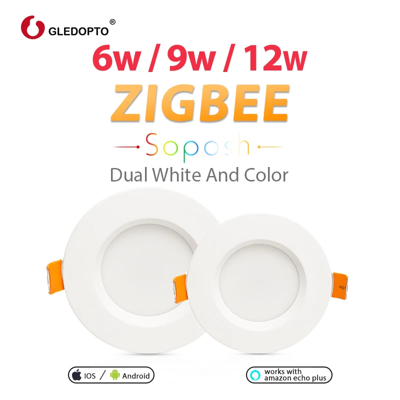 

GLEDOPTO ZIGBEE Smart Home 6W/9W/12W LED Downlight Work with Alexa Echo Plus SmartThings Lights 2700~6500K Warm White Cold White