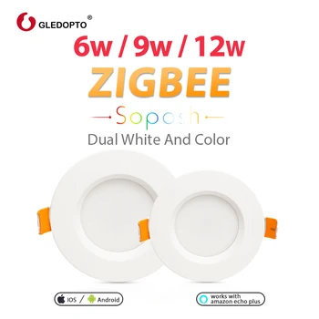 

GLEDOPTO ZIGBEE Smart Home 6W/9W/12W LED Downlight Work with Alexa Echo Plus SmartThings Lights 2700~6500K Warm White Cold White