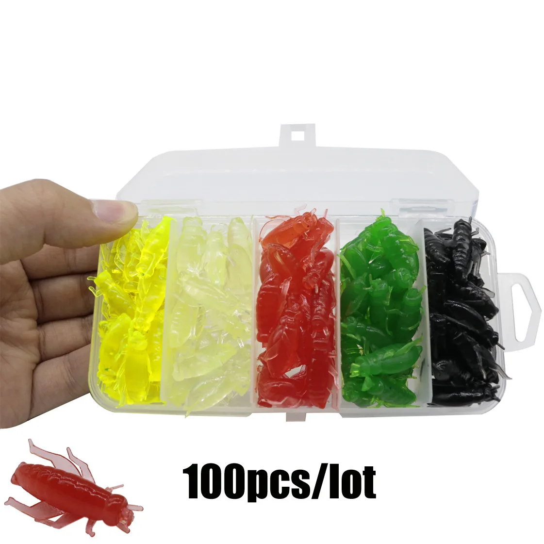 

100Pcs/lot Artificial Silicone Soft Cricket Insect Shape Pesca Fish Bait 5 colors Simulation Fishing Lure Fishing Accessories