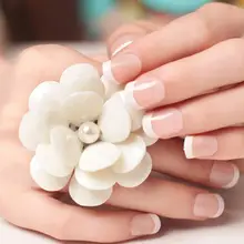 24 pièces blanc rose français Faux ongles longue classique pleine presse artificielle sur ongles acrylique Faux ongles manucure astuce Decor(China)