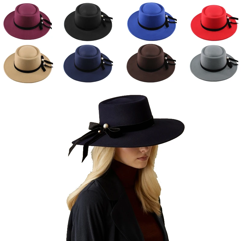 Women Wide Brim Woolen Boater Hats Sombrero Bowtie Band Sunhat Pork Pie Top Sailor Caps Party Travel Outdoor Size US 7 1/4 UK L
Women Wide Brim Woolen Boater Hats Sombrero Bowtie Band Sunhat Pork Pie Top Sailor Caps Party Travel Outdoor Size US 7 1/4 UK L