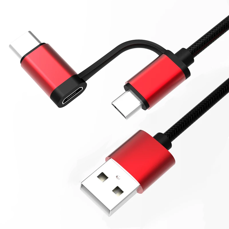 STOD 2в1 кабель Micro USB Type C провод для зарядки данных 2A Samsung Huawei Xiaomi USBC шнур зарядного