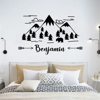 

Baby Custom Name Wall Decal Forest Mountain Vinyl Window Sticker Nursery Kids Bedroom Home Decor Personalised Names Mural