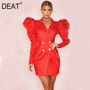 DEAT 2020 Spring Long Puff Sleeve Turn Down Collar Double Breasted Buttons Red High Waist Slim Short Mini Blazer Dress MH720
DEAT 2020 Spring Long Puff Sleeve Turn Down Collar Double Breasted Buttons Red High Waist Slim Short Mini Blazer Dress MH720