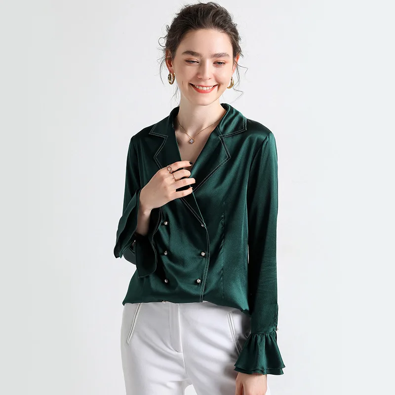 Heavy silk shirt women 2020 spring summer fashion high-end silk shirt double-breasted stitching long-sleeved shirt female
Heavy silk shirt women 2020 spring summer fashion high-end silk shirt double-breasted stitching long-sleeved shirt female