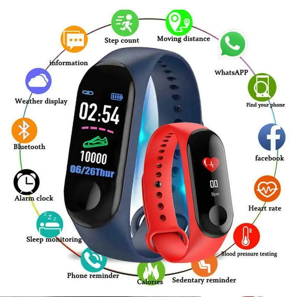 

Smart Sports Bracelet Wristband Blood Pressure Heart Rate Monitor Pedometer Smart Bluetooth Watch Men Applicable For Android iOS