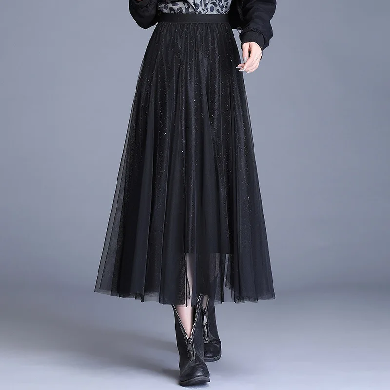 Fashion buling Network Mesh Dress 2019 Autumn And Winter New Style Velvet Skirt High-waisted Pleated A- line Long Skirts Mesh Dr 
Fashion buling Network Mesh Dress 2019 Autumn And Winter New Style Velvet Skirt High-waisted Pleated A- line Long Skirts Mesh Dr