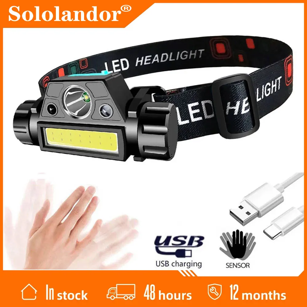 Up graded Body Motion Sensor function XPE LED built-in 18650 battery LEDs headlamp COB work light 2 mode for Camping Torch | Лампы и