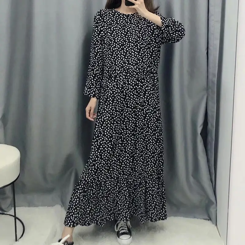 Women Polka Dots Print Midi Dress Black Color O Neck Long Sleeve Pleated Female Stylish Loose Mid Calf Dresses Vestidos T644
Women Polka Dots Print Midi Dress Black Color O Neck Long Sleeve Pleated Female Stylish Loose Mid Calf Dresses Vestidos T644