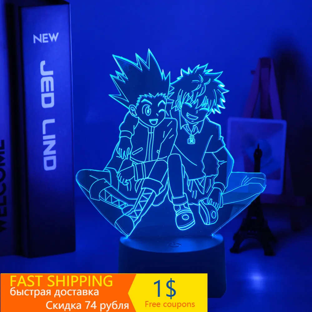 Акриловая 3d лампа для аниме Hunter X Killua и Gon спальни Декор светильник подарок на день