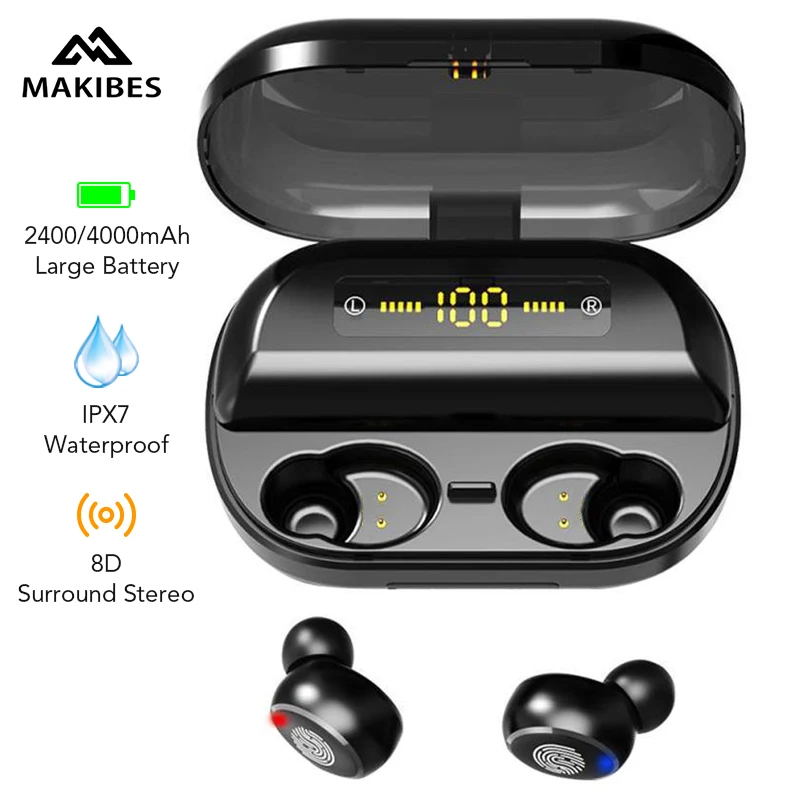 Makibes Wireless Earphone TWS IPX7 5.0Bluetooth Earphones 2400/4000mAh Capacity Wireless Earbuds with LED Screen Charging Phone
Makibes Wireless Earphone TWS IPX7 5.0Bluetooth Earphones 2400/4000mAh Capacity Wireless Earbuds with LED Screen Charging Phone