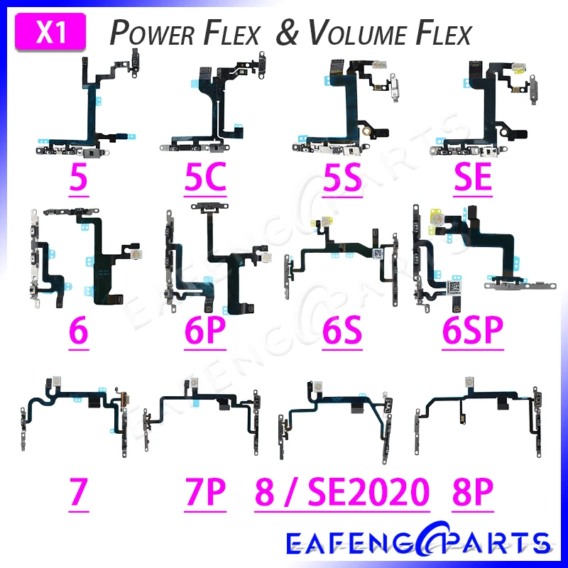 

Switch Cable For iPhone 5 5C 5S SE SE2020 6 6S 7 8 Plus 6Plus 6SPlus 7Plus 8Plus Power Volume On Off Mute Flex With Metal