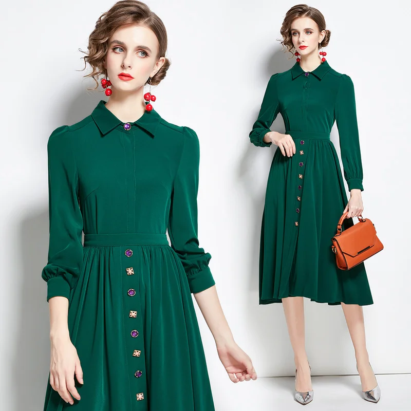2020 New Women Set Full Sleeve Office Lady Button Turn-down Collar Two Piece Set Elastic Waist Mid-Calf Green Elegant Autumn Set
2020 New Women Set Full Sleeve Office Lady Button Turn-down Collar Two Piece Set Elastic Waist Mid-Calf Green Elegant Autumn Set