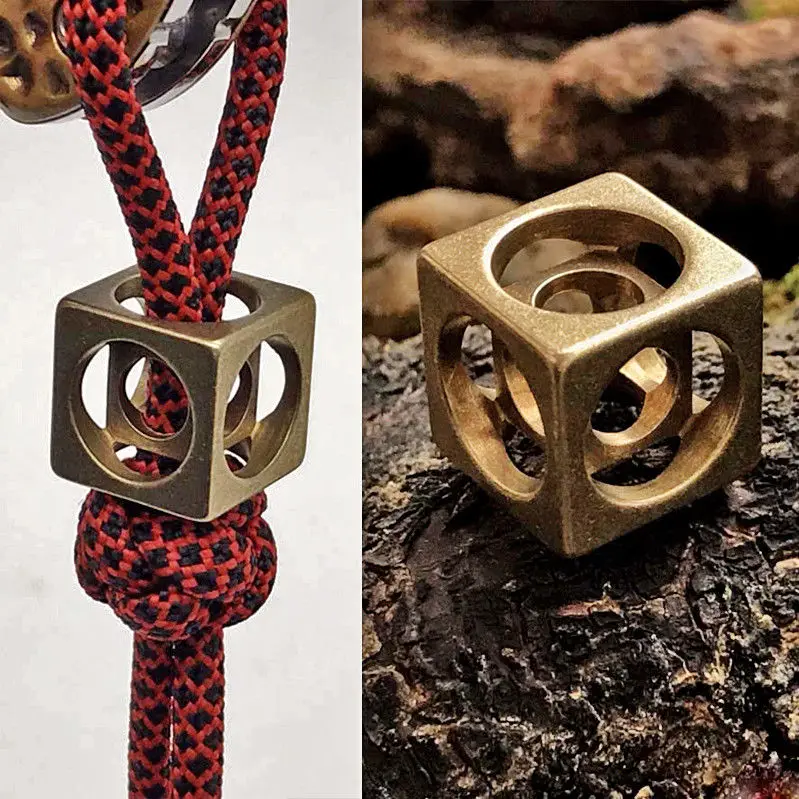Antiqued Brass Hollow Out Paracord Beads Vintage Cube Gold Metal Knife Tools Lanyard Parachute Cord Bead DIY Accessories | Украшения и