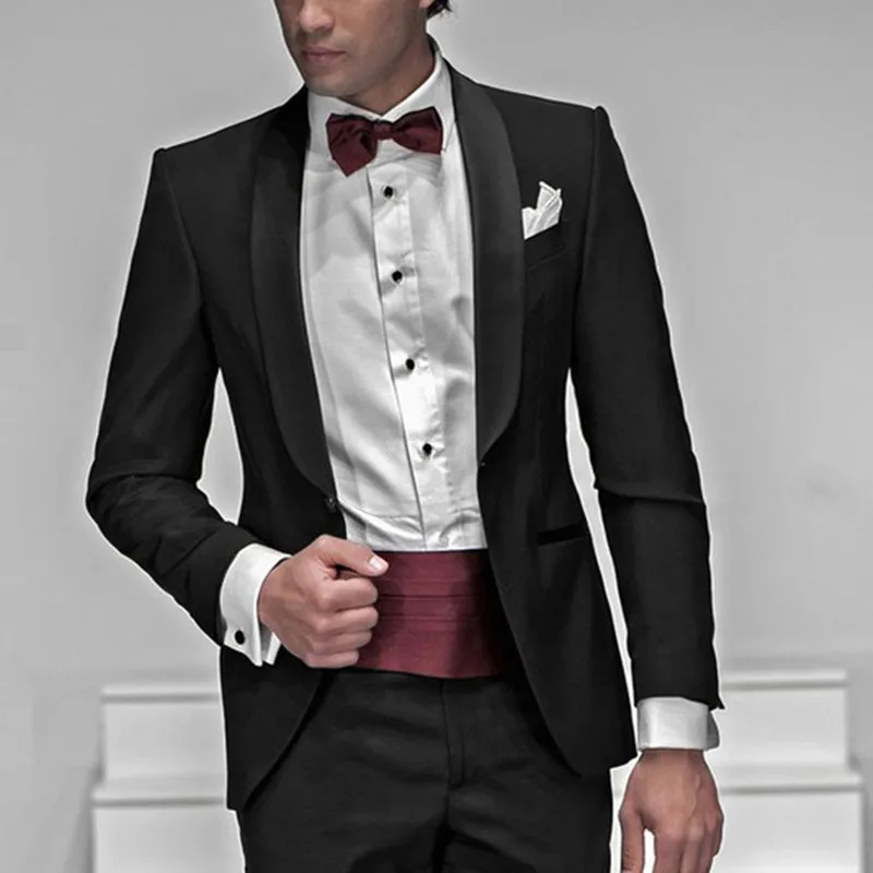 New Groomsmen Shawl Satin Lapel Groom Tuxedos suit 2019 Black Men Suits Wedding suits for men (Jacket+Pants+Tie+Hankerchief) 
New Groomsmen Shawl Satin Lapel Groom Tuxedos suit 2019 Black Men Suits Wedding suits for men (Jacket+Pants+Tie+Hankerchief)