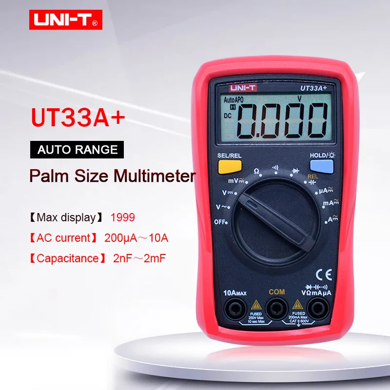 Palm size Multimeter UNI-T UT33A+ AC DC voltage current resistance capacitance tester Diode test/Continuity buzzer LCD display
Palm size Multimeter UNI-T UT33A+ AC DC voltage current resistance capacitance tester Diode test/Continuity buzzer LCD display