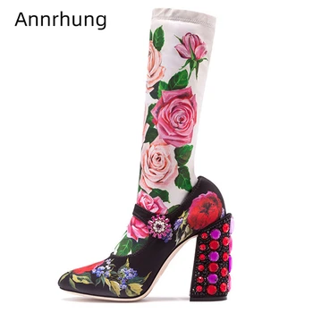 Colorful Rhinestone Chunky Heel Winter Boots Women Round Toe Stretch Fabric Printed Flower Diamond High Heel Women Booties
Colorful Rhinestone Chunky Heel Winter Boots Women Round Toe Stretch Fabric Printed Flower Diamond High Heel Women Booties