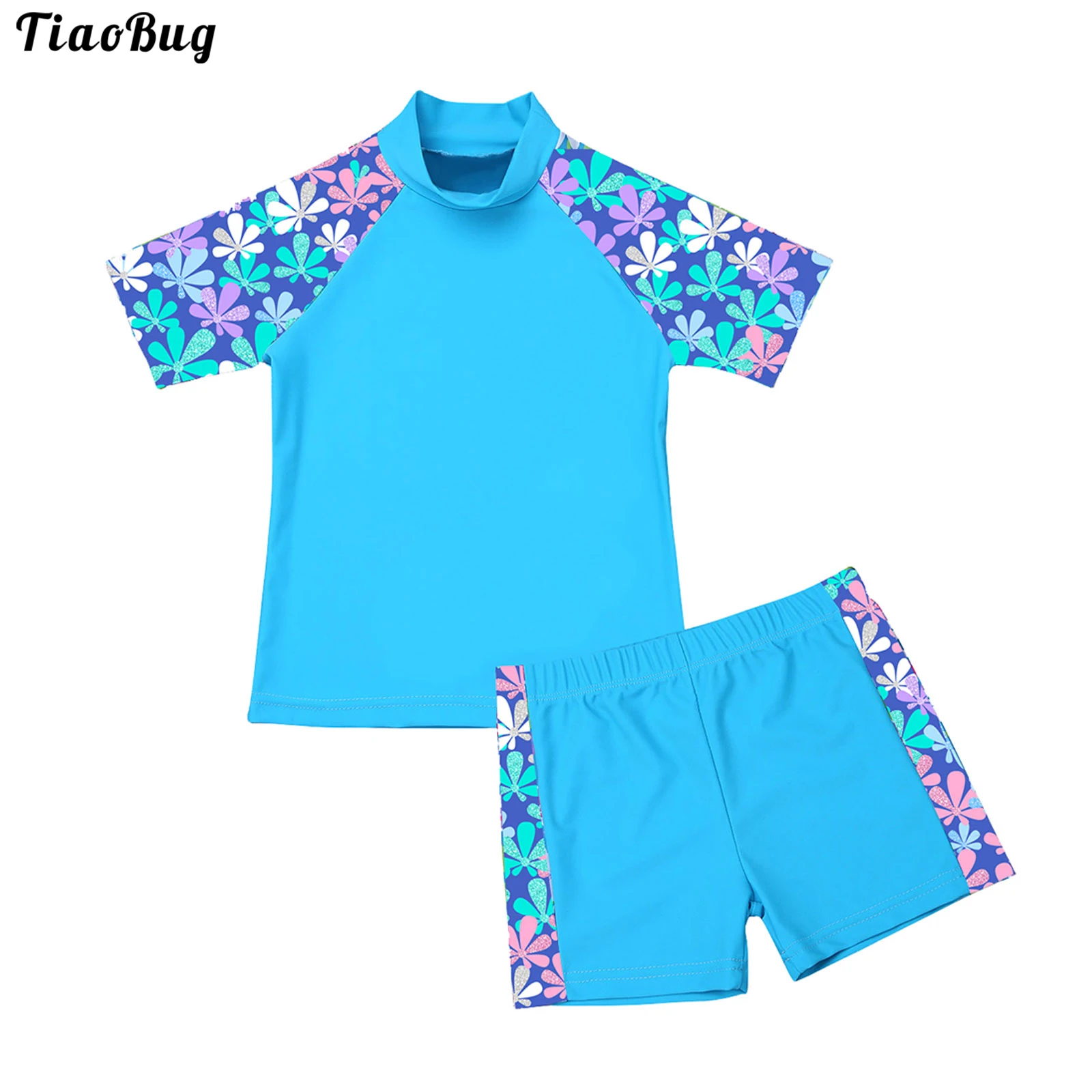 

TiaoBug 3 To 12 Years Summer 2Pcs Kids Girls Tankini Floral Printed Swimsuit Swimwear Tops With Bottoms Bathing Suit