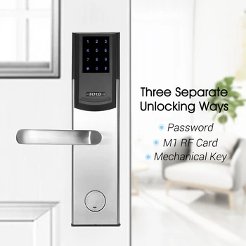 Smart Security Door Lock Three Unlocking Ways 384 M1 RF Cards Combination Locks 10 Groups Passwords Emergency Mechanical Keys
Smart Security Door Lock Three Unlocking Ways 384 M1 RF Cards Combination Locks 10 Groups Passwords Emergency Mechanical Keys