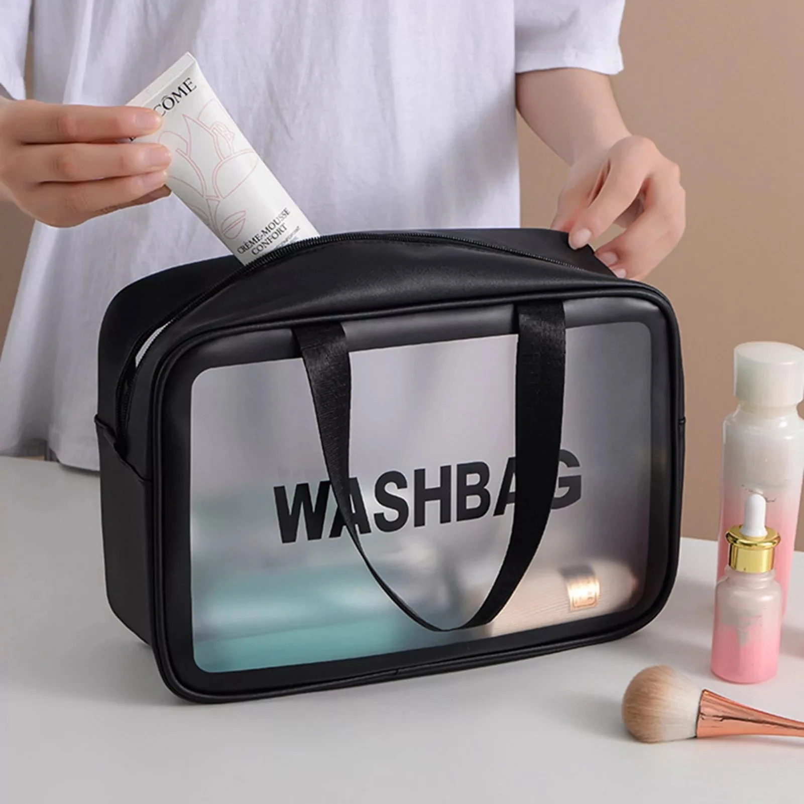 

Hot PVC Transparent Makeup Bag Women Wash Bag Travel Organizer Large Capacity Cosmetic Storage Case Hand Clear Bags Neceser 2020