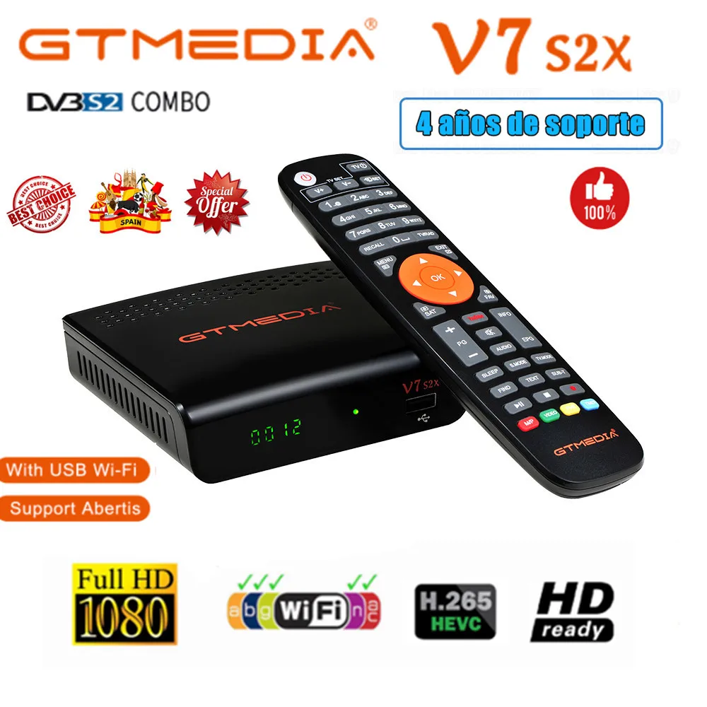 

Nuevo decodificador GTMEDIA V7 S2X DVB-S/S2/S2X + T/T2 tarjeta satÃ©lite AC 1080P H.265 TV receptor con WIFI para 8 lÃ­neas CCCAM