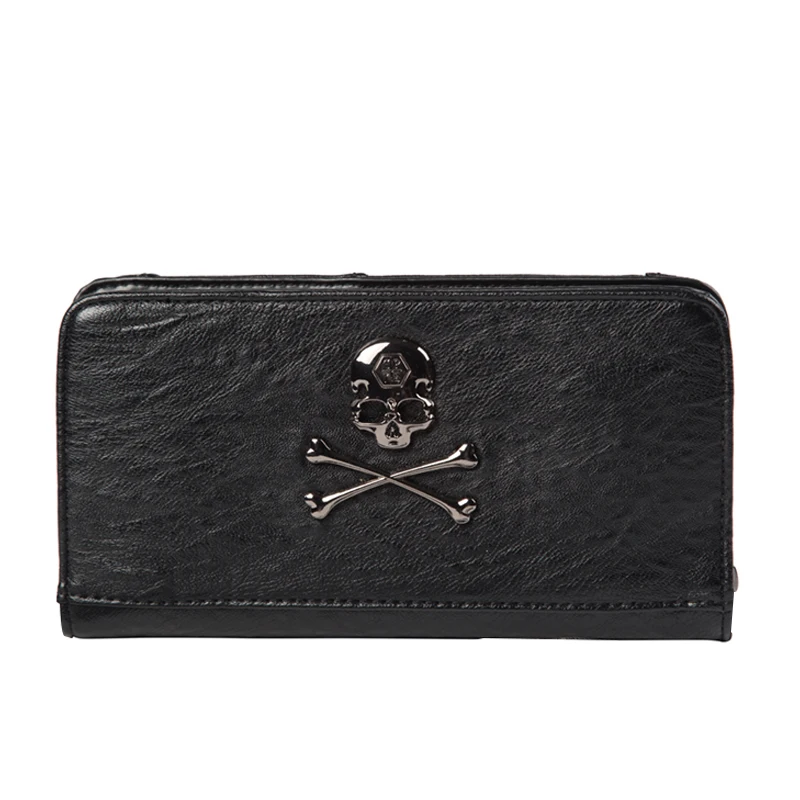 Wallet retro punk skull and crossbones clutch raindrop pattern color changing PU leather women wallet