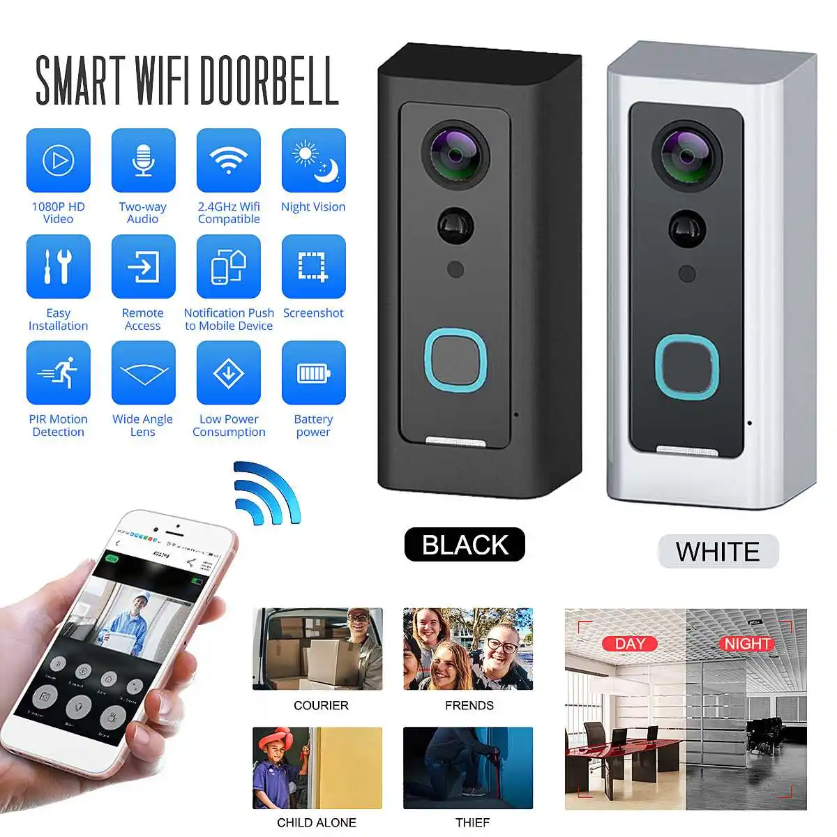 Smart Door Bell Doorbell Intercom WI-FI Video Phone 1080P HD Camera IR Alarm Wireless Security Sensors For Home Apartment Office
Smart Door Bell Doorbell Intercom WI-FI Video Phone 1080P HD Camera IR Alarm Wireless Security Sensors For Home Apartment Office