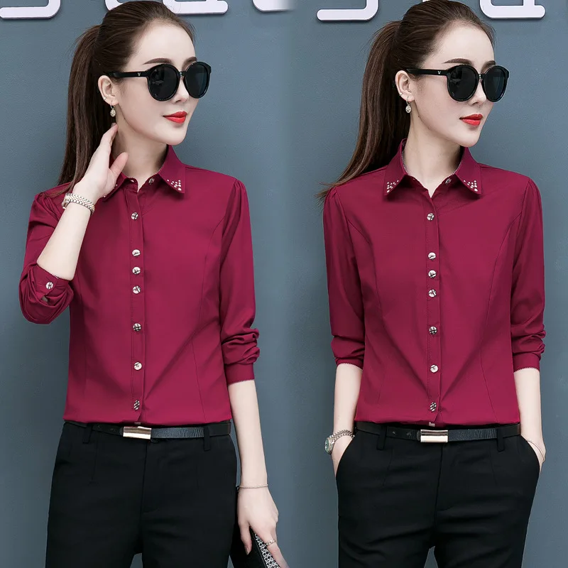 

Korean Fashion Chiffon Women Shirts Office Lady Women Blouses Solid Plus Size 5XL Red Womens Tops and Blouses Ladies Tops