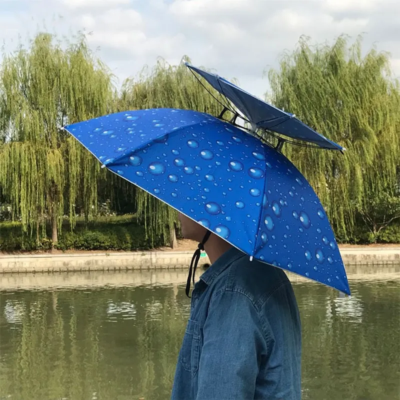 Креативные портативные рыболовные шапки двойной складной дождевой зонт защита