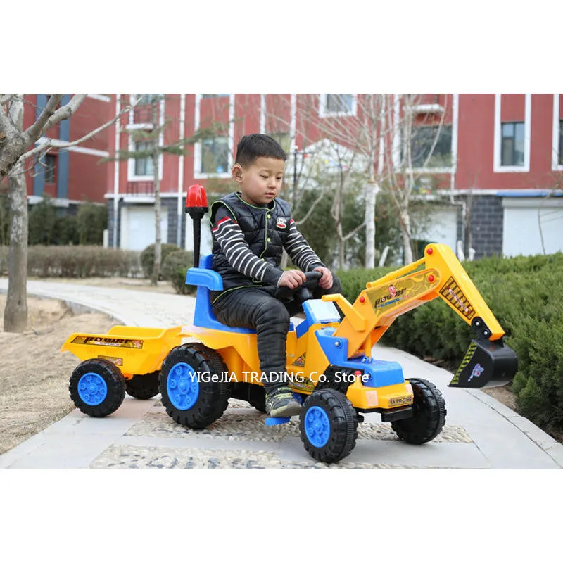 

Kids Excavator & Pushdozer with Trailer, Digger Tractor Toys Bulldozer Toy Excavator for Kids Ride On, Includes Helmet and Tools