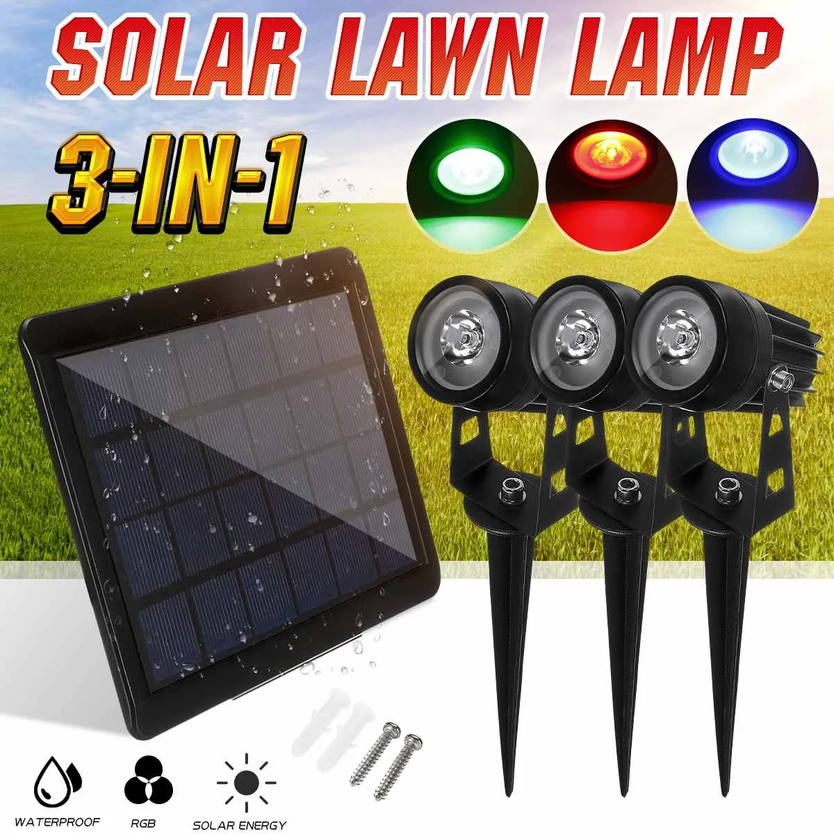 RGB LED Lawn Solar LED 3 in 1 Spot Light Garden IP65 Waterproof Outdoor Landscape Decoration Lighting
RGB LED Lawn Solar LED 3 in 1 Spot Light Garden IP65 Waterproof Outdoor Landscape Decoration Lighting