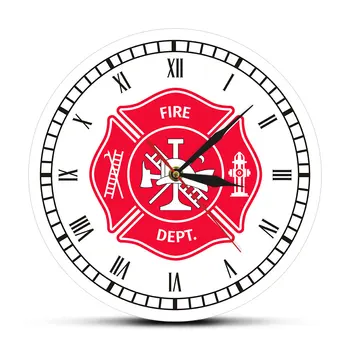 

Firefighter Maltese Cross Vintage Clock First Responder Fire Department Badge Logo Wall Clock With Roman Numerals Firemen Gifts