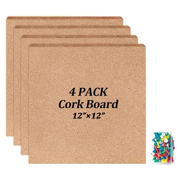 4 Pack Cork Board Tiles with 50x Push Pins 12 Inch X12 Inch-1/2 Inch Thick Bulletin Board Mini Wall Strong Self Adhesive Backing
4 Pack Cork Board Tiles with 50x Push Pins 12 Inch X12 Inch-1/2 Inch Thick Bulletin Board Mini Wall Strong Self Adhesive Backing