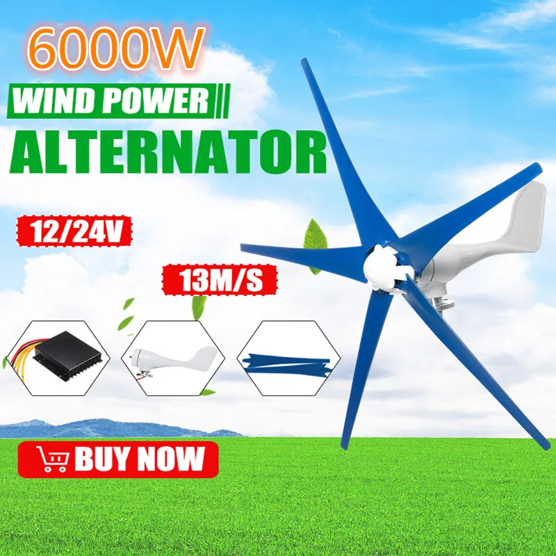6000W 12V/24V Wind Turbines Generator 5 Blades Horizontal Wind Generator With Controller Windmill Energy Turbines Charge
6000W 12V/24V Wind Turbines Generator 5 Blades Horizontal Wind Generator With Controller Windmill Energy Turbines Charge