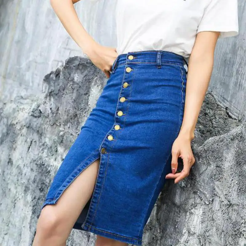 slimming denim skirt