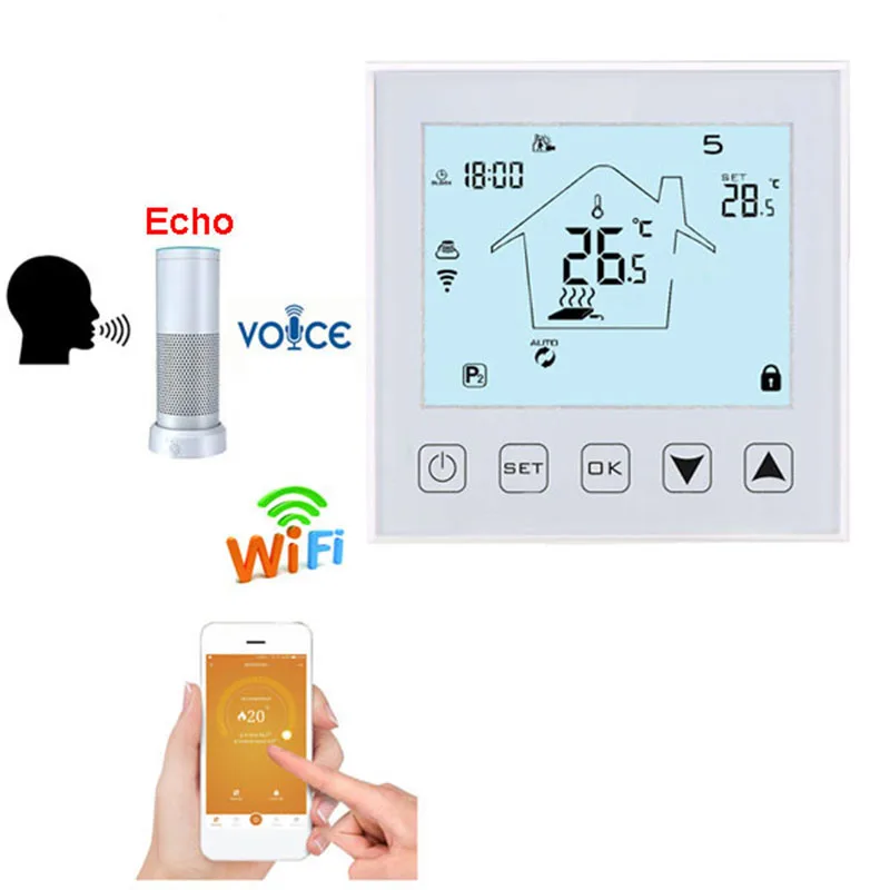 Voice Control Water Heating Thermostat Wall Mounted Temperature Controller LCD Display Touch Screen Smart Wifi Thermostat
Voice Control Water Heating Thermostat Wall Mounted Temperature Controller LCD Display Touch Screen Smart Wifi Thermostat