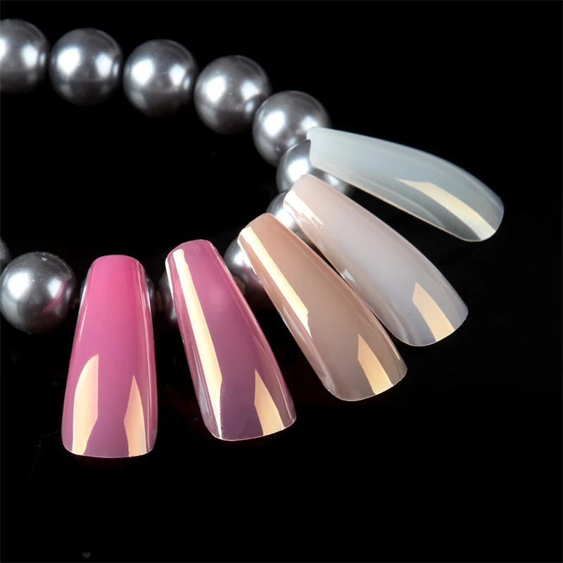 

Long Coffin Pigment Gel Tips Nude Base Color Halloween Dark Style Ballerina French Fingernail 240pcs/box