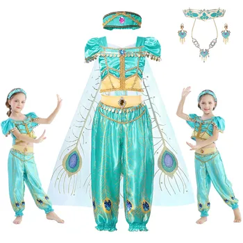 Girls Jasmine Princess Dress 2019 Movie Aladdin Role Playing Sequined Clothing Arabian Peacock Feather Print Tulle Cloak Sets
Girls Jasmine Princess Dress 2019 Movie Aladdin Role Playing Sequined Clothing Arabian Peacock Feather Print Tulle Cloak Sets