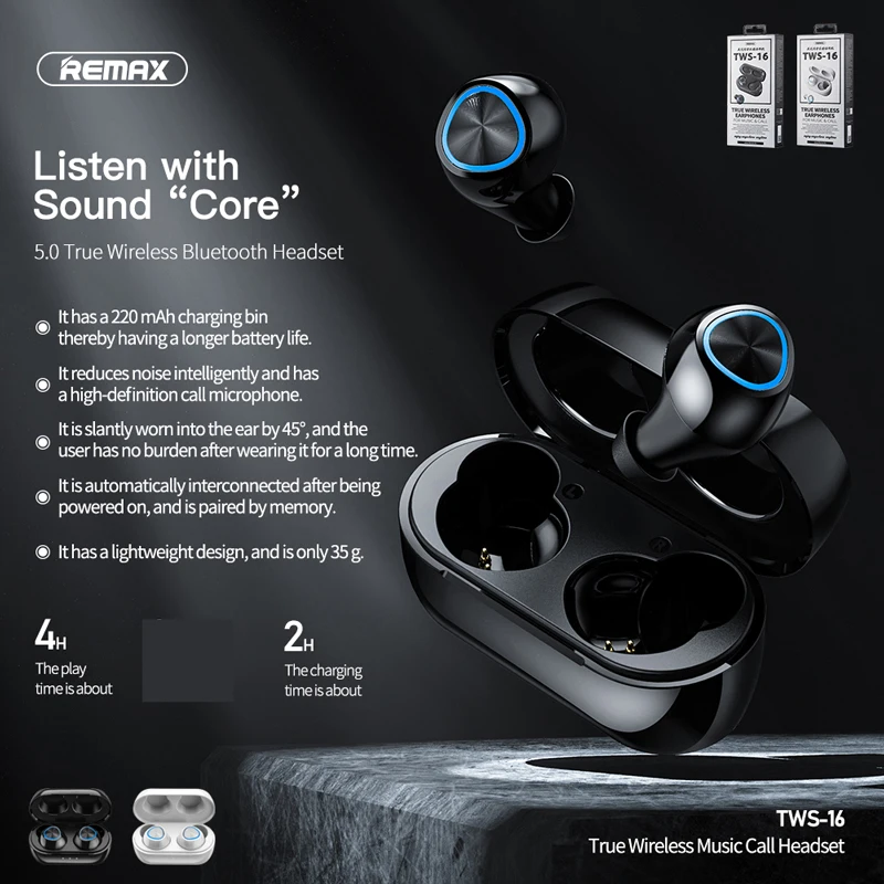 remax true wireless earphone for music and call Double ear type Bass High sound quality Sports earphones
remax true wireless earphone for music and call Double ear type Bass High sound quality Sports earphones
