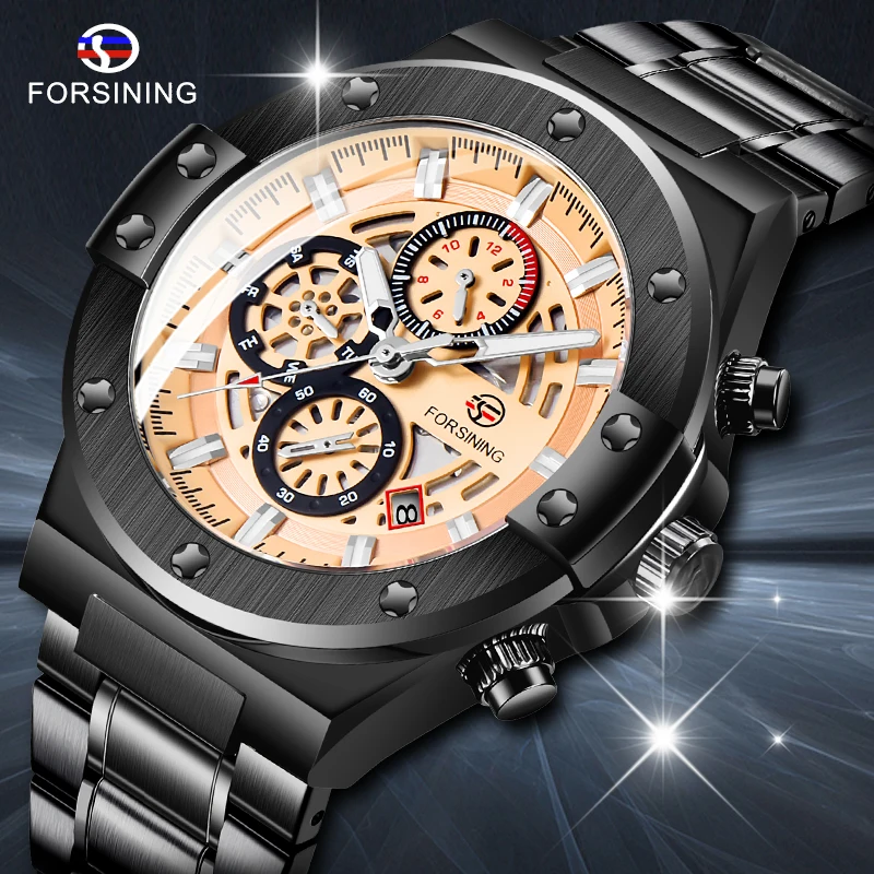 Forsining 2019 New Gold Design Complete Calendar 3 Small Dial Black Stainless Steel Automatic Mechanical Watches for Men Clock
Forsining 2019 New Gold Design Complete Calendar 3 Small Dial Black Stainless Steel Automatic Mechanical Watches for Men Clock