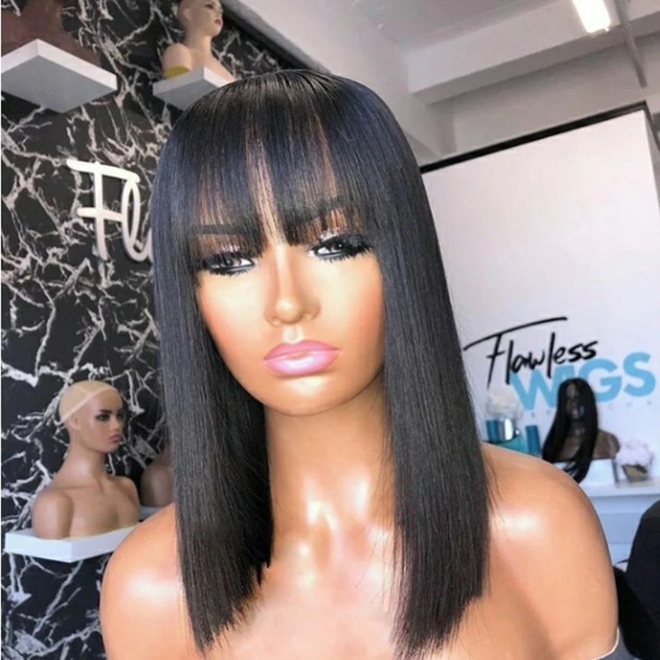 

Silky Straight Long 13x6 Lace Front Human Hair Wigs Remy With Bangs Natural Black For Black Women nail tools sets Daily Wigs