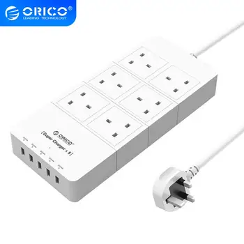 

ORICO HPC-6A5U-UK-WH Home office UK Plug USB Travel Charger Adapter with 6 Outlet Power Strip Surge Protector 5 Feet Power Cord