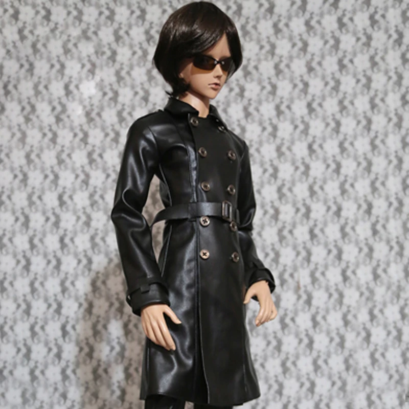 

M1013 children handmade toy 1/6 1/3 1/4 uncle Doll clothes BJD/SD doll props Accessories clothes Black leather trench coat 1pcs