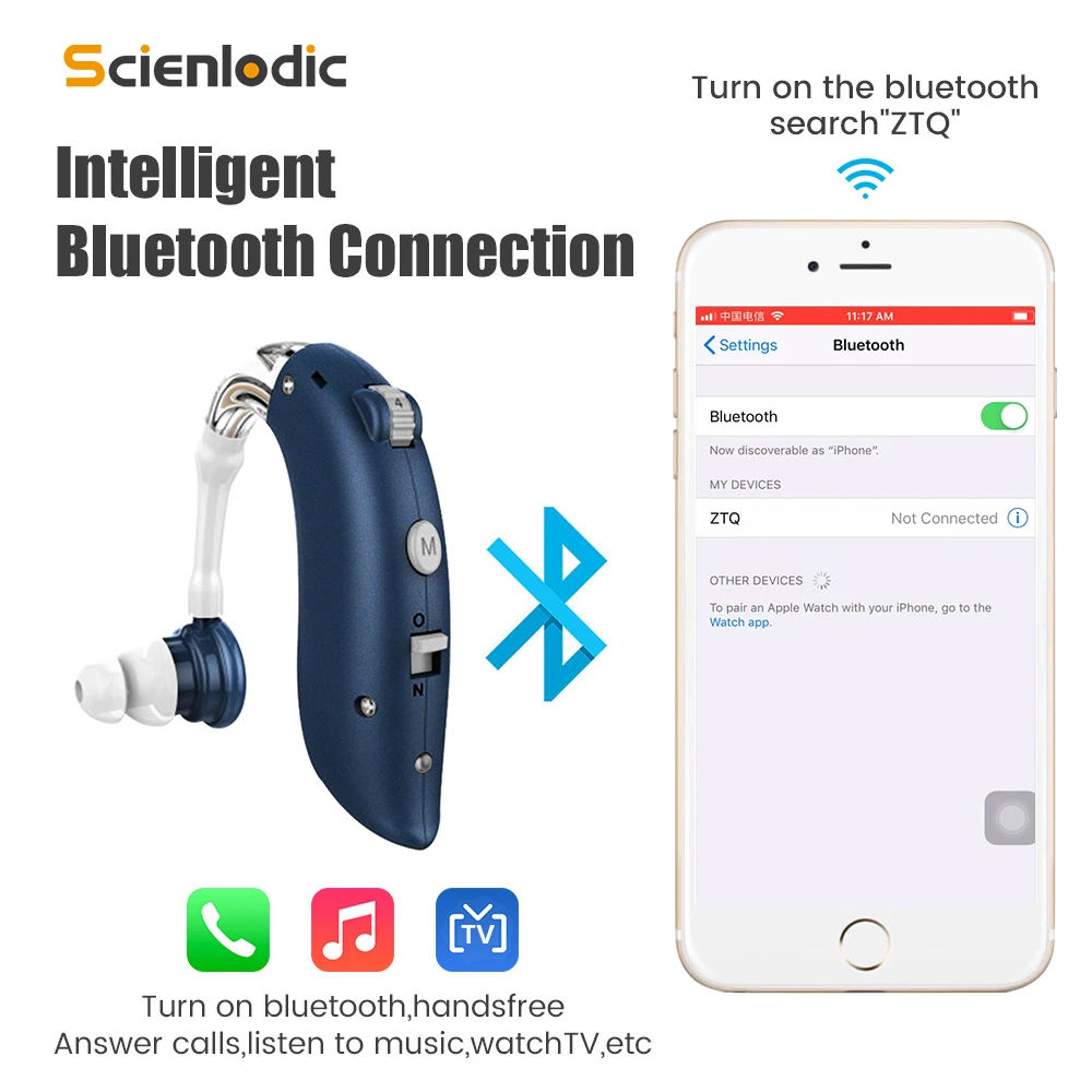 Фото Цифровой слуховой аппарат BTE Аккумуляторный совместим с Bluetooth усилитель звука