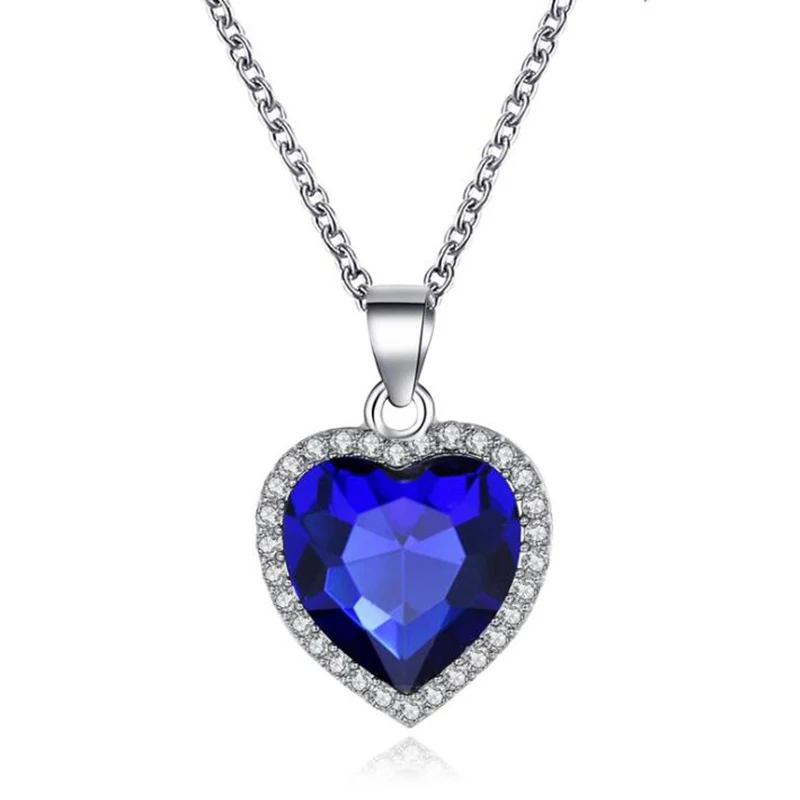 Ожерелье с кулоном в виде сердца из синего океана серебряное ожерелье цепочкой